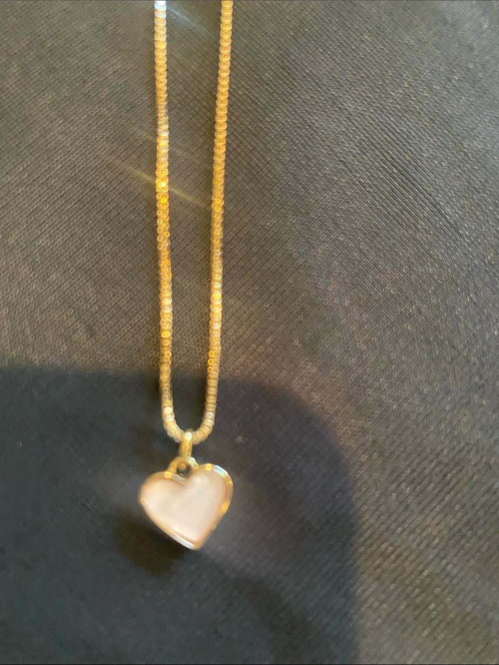 Gold Heart Pendant Necklace with white Inlay